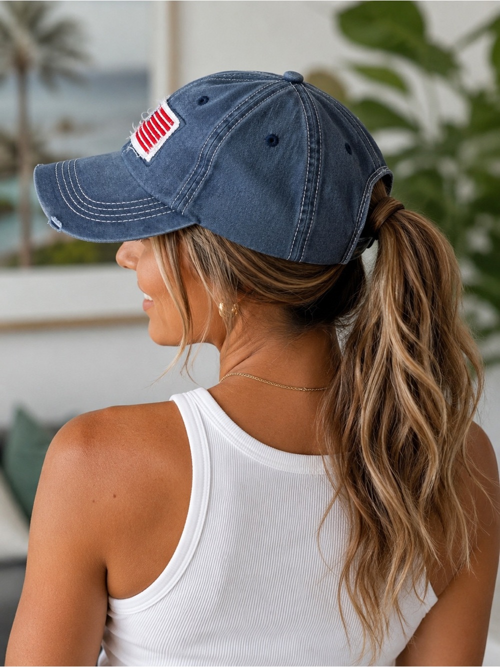 🔹 Navy American Flag Ponytail Hat 🇺🇸